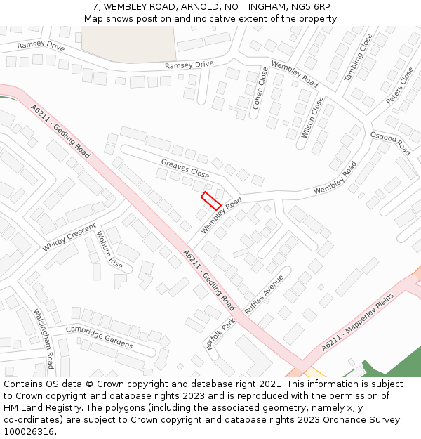 7, WEMBLEY ROAD, ARNOLD, NOTTINGHAM, NG5 6RP: Location map and indicative extent of plot