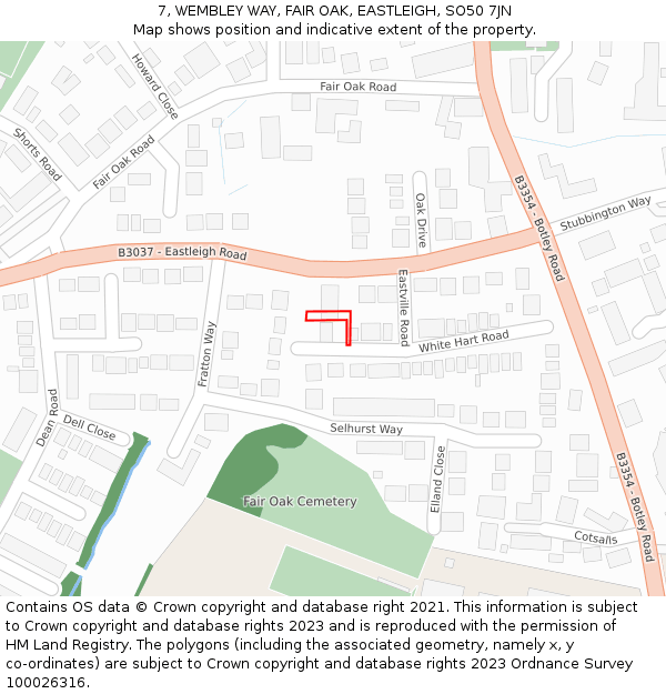 7, WEMBLEY WAY, FAIR OAK, EASTLEIGH, SO50 7JN: Location map and indicative extent of plot