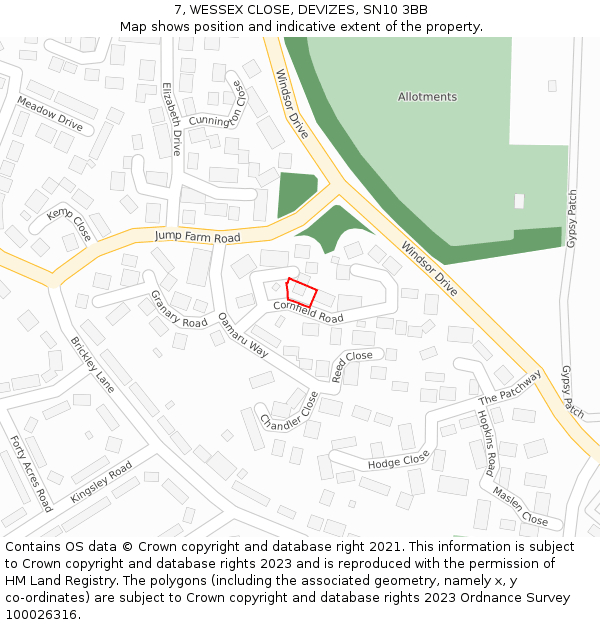 7, WESSEX CLOSE, DEVIZES, SN10 3BB: Location map and indicative extent of plot
