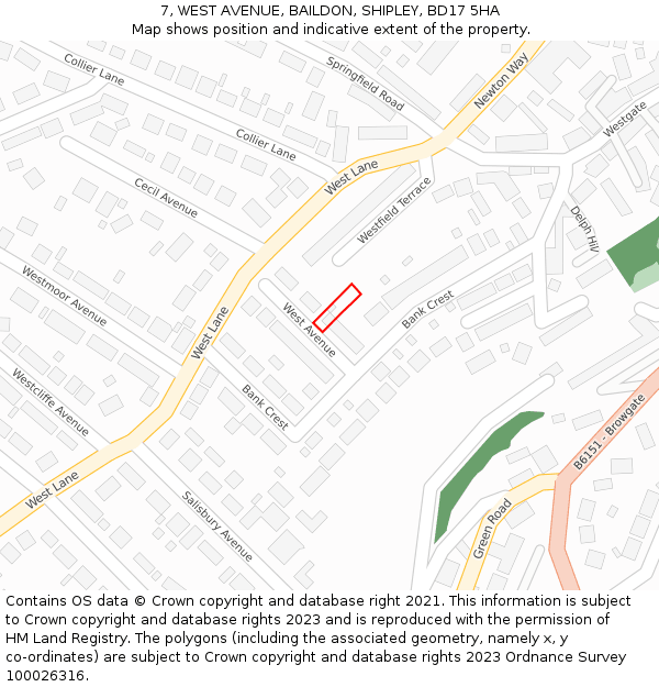 7, WEST AVENUE, BAILDON, SHIPLEY, BD17 5HA: Location map and indicative extent of plot