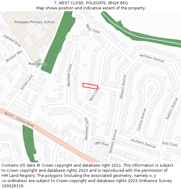7, WEST CLOSE, POLEGATE, BN26 6EG: Location map and indicative extent of plot