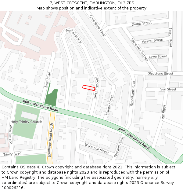 7, WEST CRESCENT, DARLINGTON, DL3 7PS: Location map and indicative extent of plot