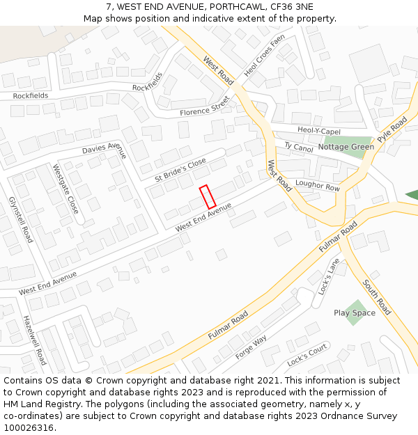 7, WEST END AVENUE, PORTHCAWL, CF36 3NE: Location map and indicative extent of plot