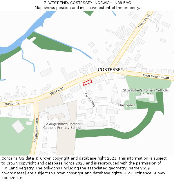 7, WEST END, COSTESSEY, NORWICH, NR8 5AG: Location map and indicative extent of plot