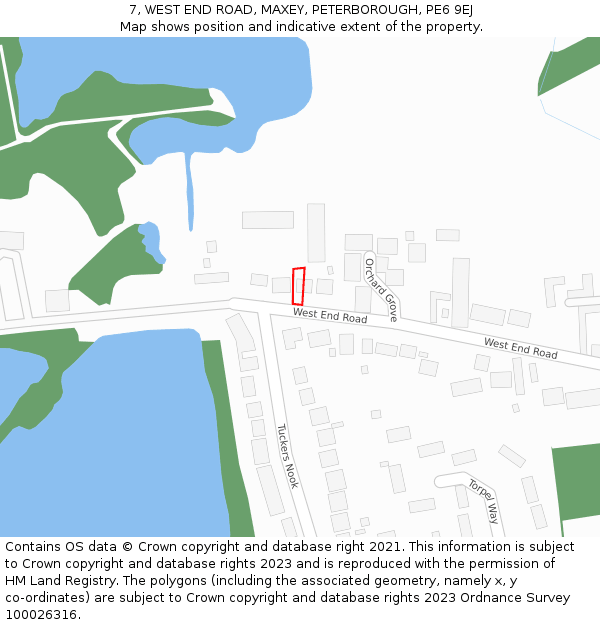 7, WEST END ROAD, MAXEY, PETERBOROUGH, PE6 9EJ: Location map and indicative extent of plot