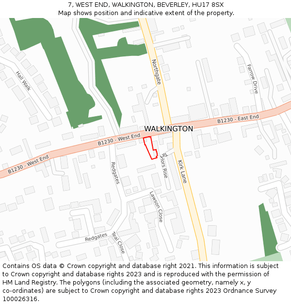 7, WEST END, WALKINGTON, BEVERLEY, HU17 8SX: Location map and indicative extent of plot