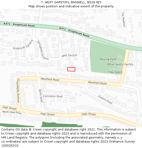 7, WEST GARSTON, BANWELL, BS29 6EY: Location map and indicative extent of plot