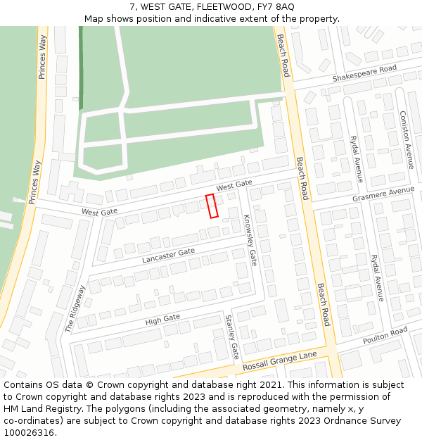 7, WEST GATE, FLEETWOOD, FY7 8AQ: Location map and indicative extent of plot