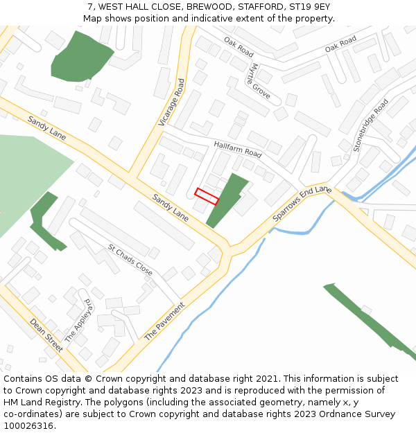 7, WEST HALL CLOSE, BREWOOD, STAFFORD, ST19 9EY: Location map and indicative extent of plot