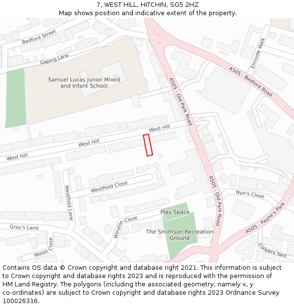 7, WEST HILL, HITCHIN, SG5 2HZ: Location map and indicative extent of plot