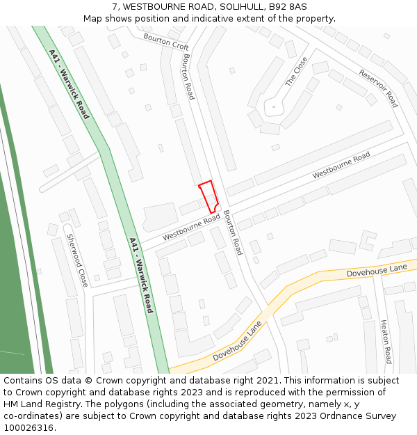 7, WESTBOURNE ROAD, SOLIHULL, B92 8AS: Location map and indicative extent of plot