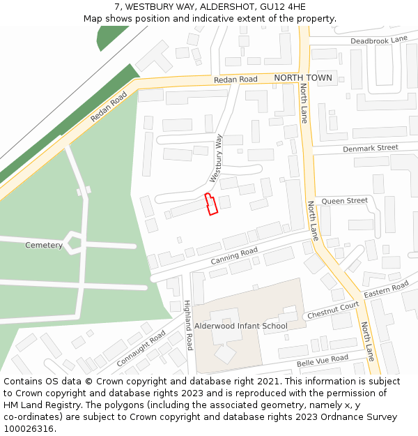 7, WESTBURY WAY, ALDERSHOT, GU12 4HE: Location map and indicative extent of plot