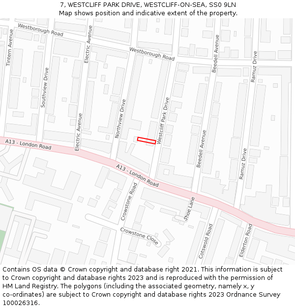 7, WESTCLIFF PARK DRIVE, WESTCLIFF-ON-SEA, SS0 9LN: Location map and indicative extent of plot