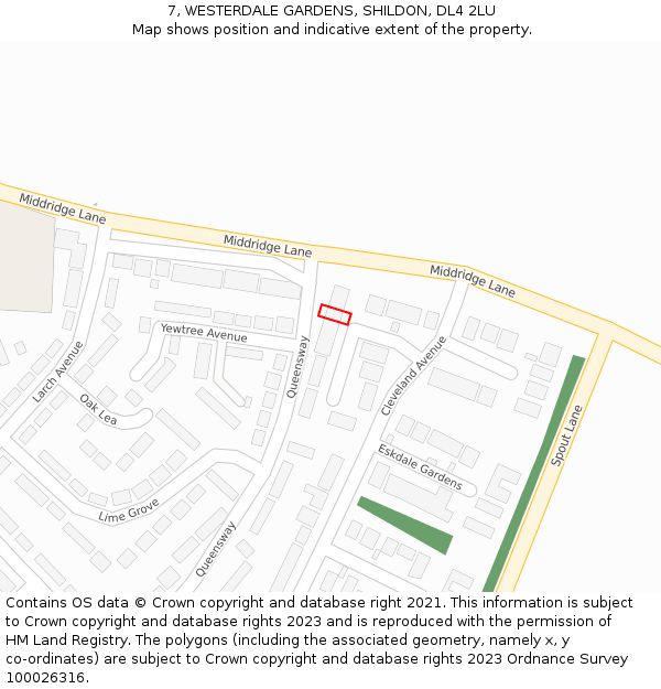 7, WESTERDALE GARDENS, SHILDON, DL4 2LU: Location map and indicative extent of plot