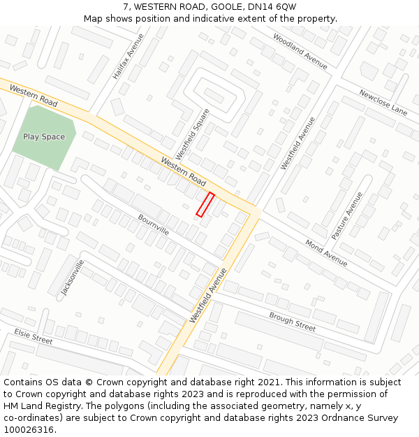 7, WESTERN ROAD, GOOLE, DN14 6QW: Location map and indicative extent of plot