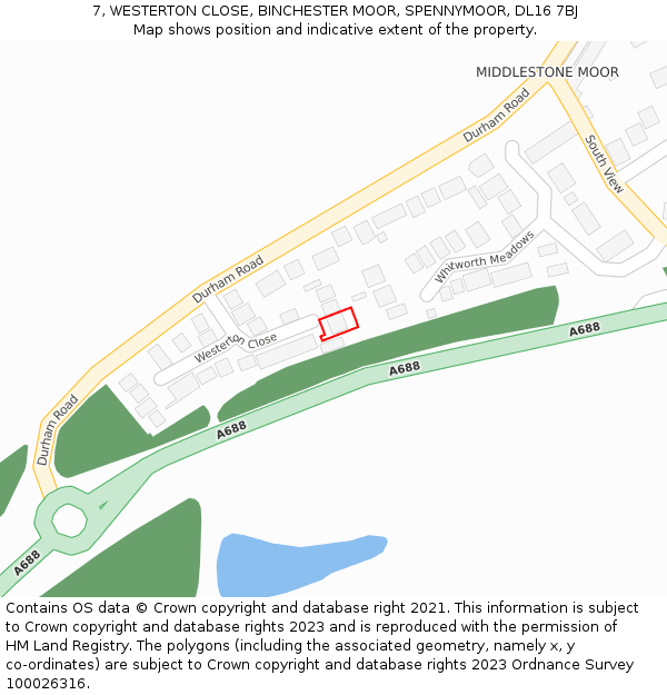 7, WESTERTON CLOSE, BINCHESTER MOOR, SPENNYMOOR, DL16 7BJ: Location map and indicative extent of plot