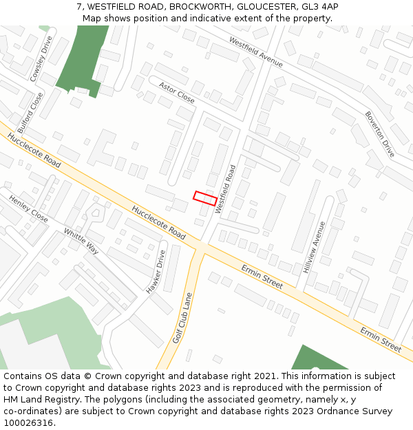 7, WESTFIELD ROAD, BROCKWORTH, GLOUCESTER, GL3 4AP: Location map and indicative extent of plot