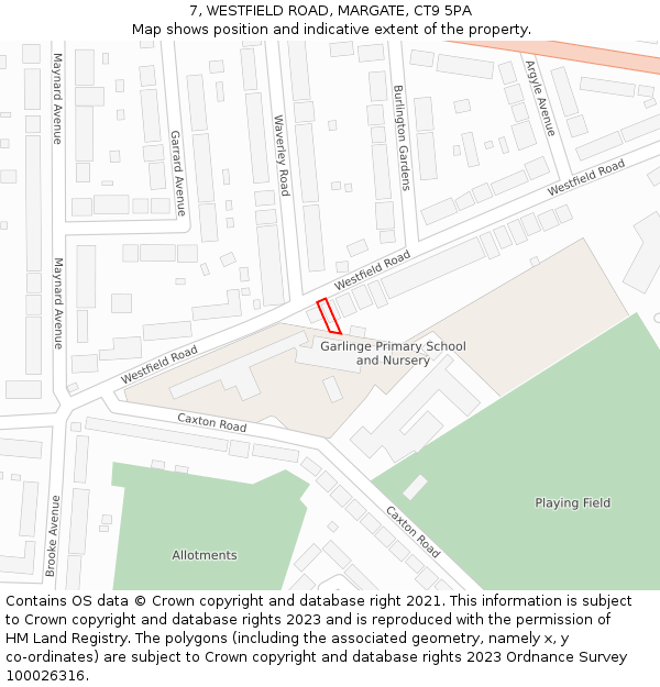 7, WESTFIELD ROAD, MARGATE, CT9 5PA: Location map and indicative extent of plot