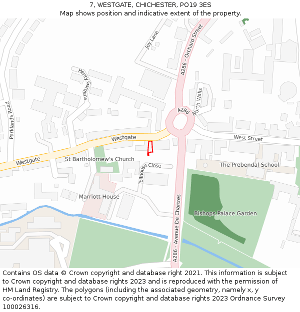 7, WESTGATE, CHICHESTER, PO19 3ES: Location map and indicative extent of plot