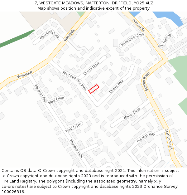 7, WESTGATE MEADOWS, NAFFERTON, DRIFFIELD, YO25 4LZ: Location map and indicative extent of plot
