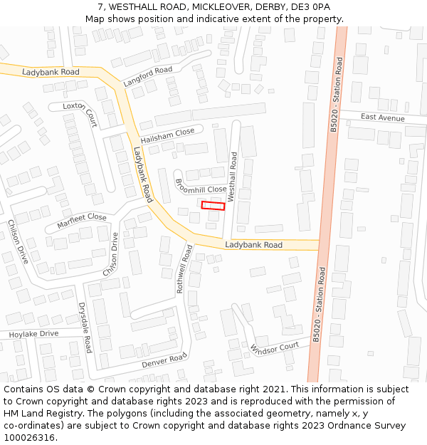 7, WESTHALL ROAD, MICKLEOVER, DERBY, DE3 0PA: Location map and indicative extent of plot