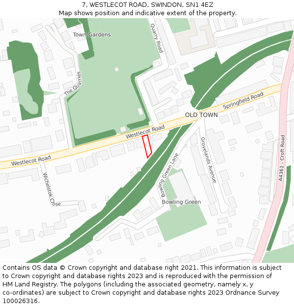 7, WESTLECOT ROAD, SWINDON, SN1 4EZ: Location map and indicative extent of plot