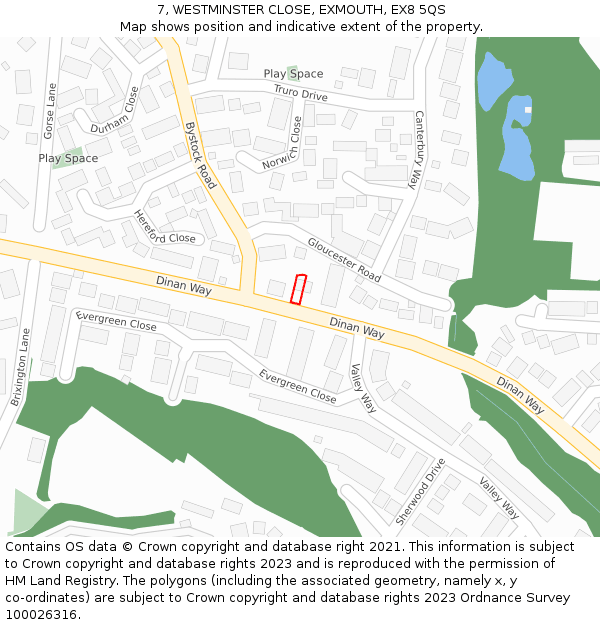 7, WESTMINSTER CLOSE, EXMOUTH, EX8 5QS: Location map and indicative extent of plot