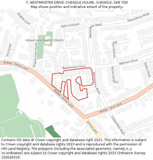 7, WESTMINSTER DRIVE, CHEADLE HULME, CHEADLE, SK8 7QX: Location map and indicative extent of plot