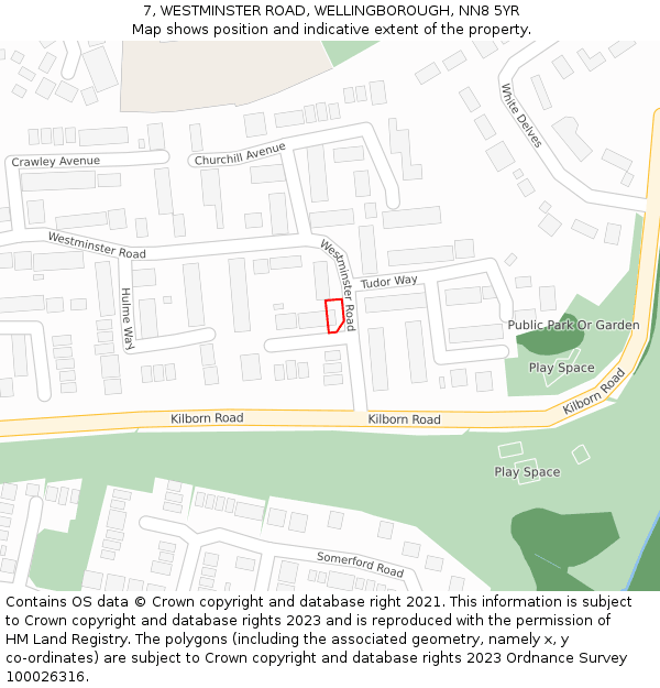 7, WESTMINSTER ROAD, WELLINGBOROUGH, NN8 5YR: Location map and indicative extent of plot