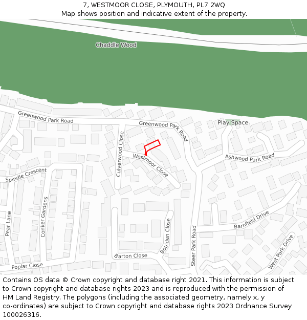 7, WESTMOOR CLOSE, PLYMOUTH, PL7 2WQ: Location map and indicative extent of plot