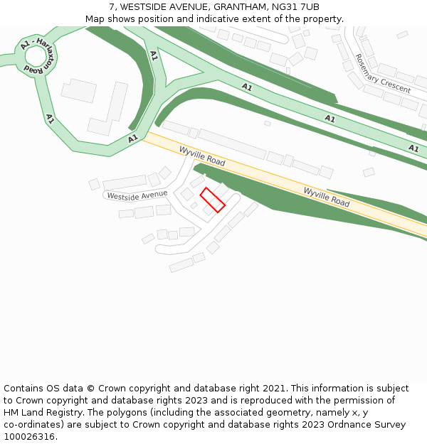 7, WESTSIDE AVENUE, GRANTHAM, NG31 7UB: Location map and indicative extent of plot