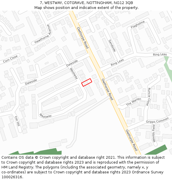 7, WESTWAY, COTGRAVE, NOTTINGHAM, NG12 3QB: Location map and indicative extent of plot