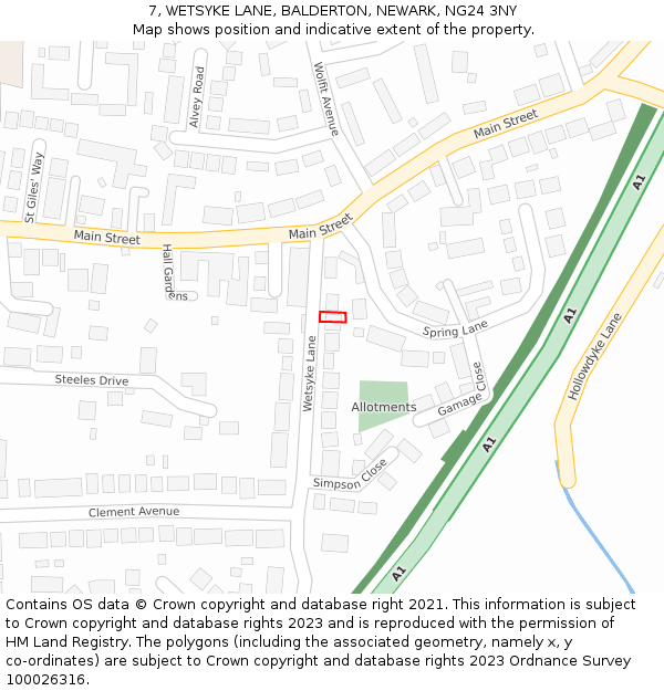 7, WETSYKE LANE, BALDERTON, NEWARK, NG24 3NY: Location map and indicative extent of plot