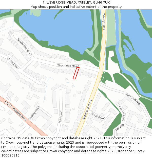 7, WEYBRIDGE MEAD, YATELEY, GU46 7UX: Location map and indicative extent of plot