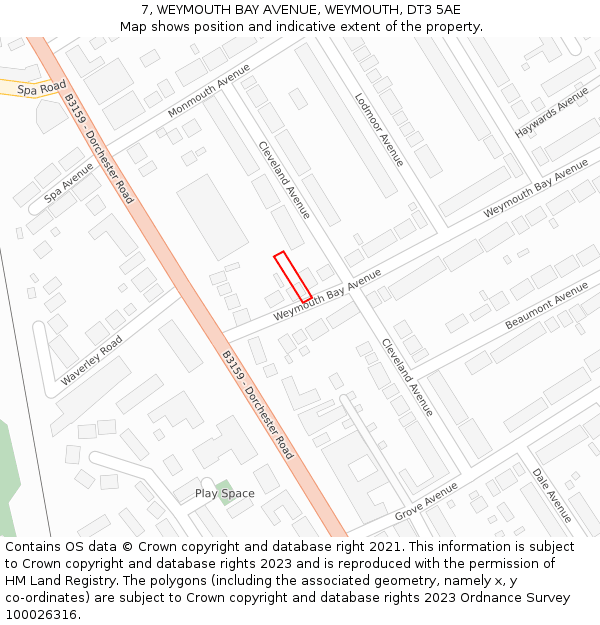 7, WEYMOUTH BAY AVENUE, WEYMOUTH, DT3 5AE: Location map and indicative extent of plot