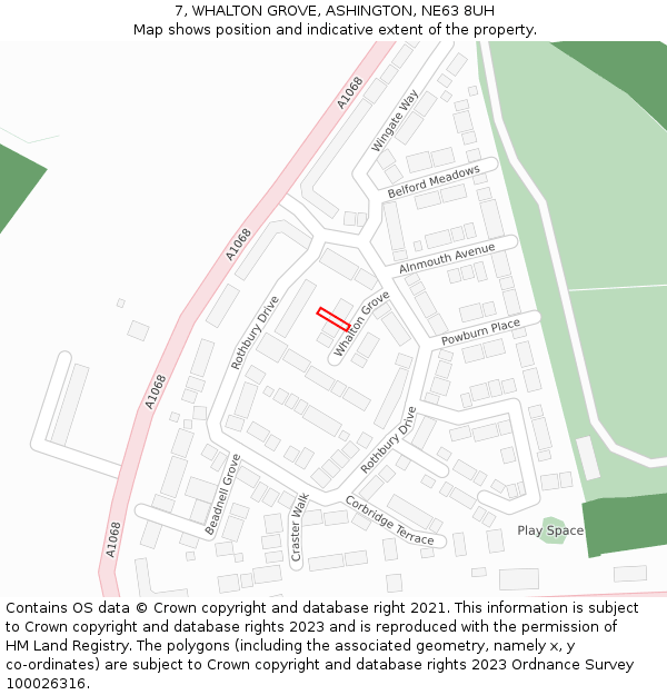 7, WHALTON GROVE, ASHINGTON, NE63 8UH: Location map and indicative extent of plot