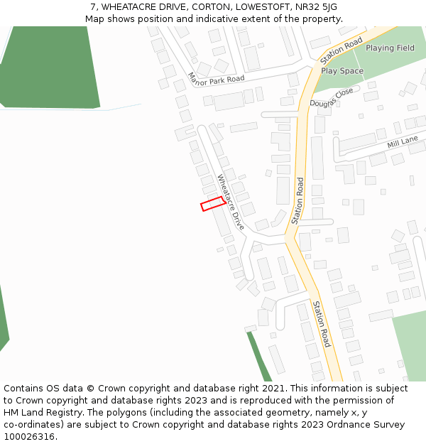 7, WHEATACRE DRIVE, CORTON, LOWESTOFT, NR32 5JG: Location map and indicative extent of plot