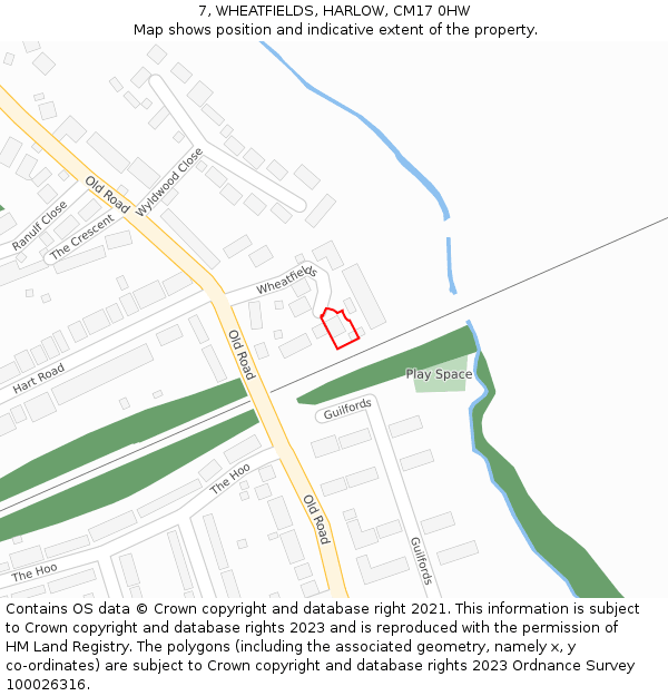 7, WHEATFIELDS, HARLOW, CM17 0HW: Location map and indicative extent of plot