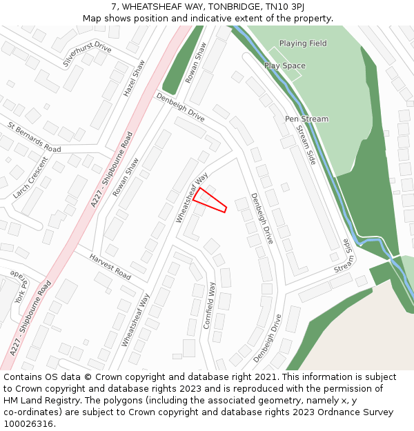 7, WHEATSHEAF WAY, TONBRIDGE, TN10 3PJ: Location map and indicative extent of plot