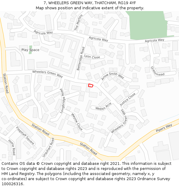 7, WHEELERS GREEN WAY, THATCHAM, RG19 4YF: Location map and indicative extent of plot