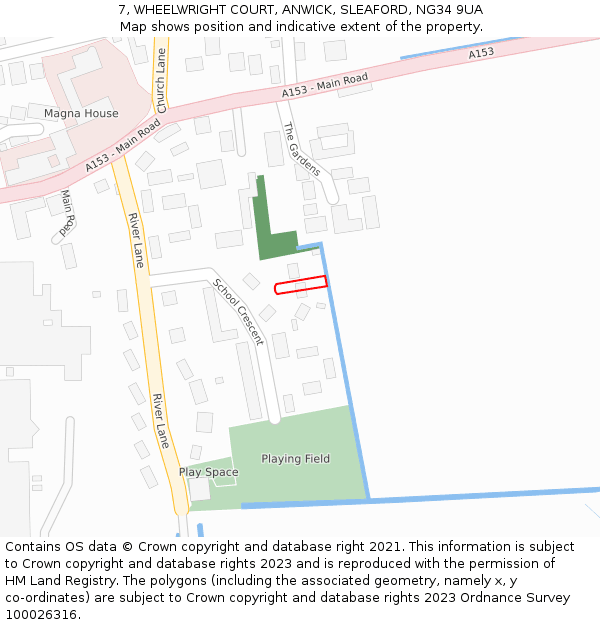 7, WHEELWRIGHT COURT, ANWICK, SLEAFORD, NG34 9UA: Location map and indicative extent of plot