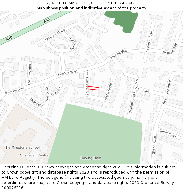 7, WHITEBEAM CLOSE, GLOUCESTER, GL2 0UG: Location map and indicative extent of plot