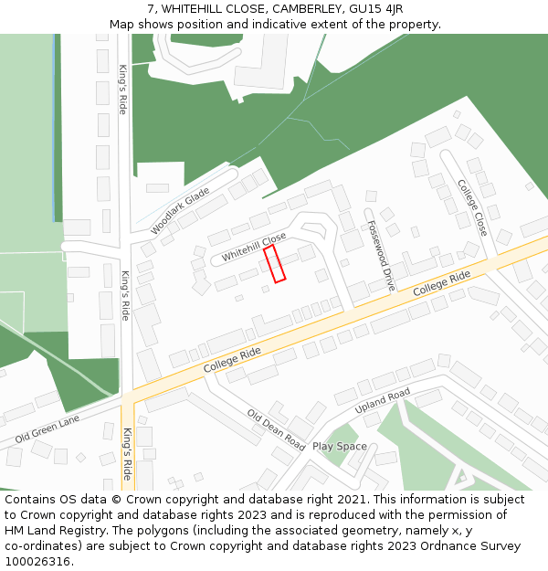 7, WHITEHILL CLOSE, CAMBERLEY, GU15 4JR: Location map and indicative extent of plot