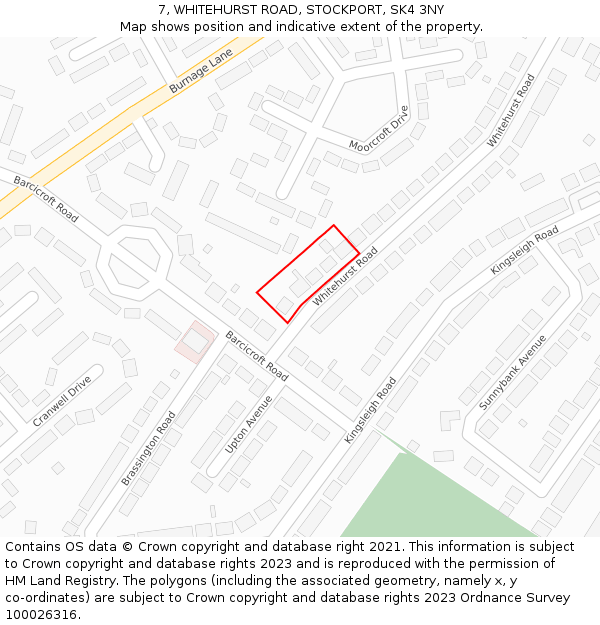 7, WHITEHURST ROAD, STOCKPORT, SK4 3NY: Location map and indicative extent of plot