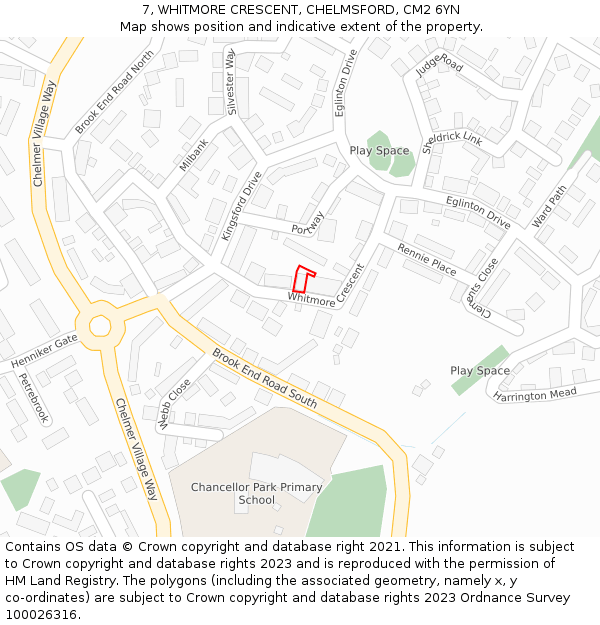 7, WHITMORE CRESCENT, CHELMSFORD, CM2 6YN: Location map and indicative extent of plot