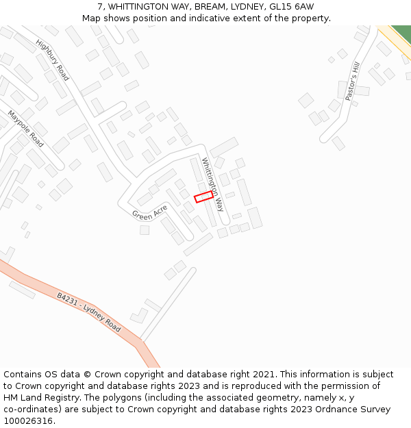 7, WHITTINGTON WAY, BREAM, LYDNEY, GL15 6AW: Location map and indicative extent of plot