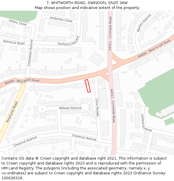 7, WHITWORTH ROAD, SWINDON, SN25 3AW: Location map and indicative extent of plot