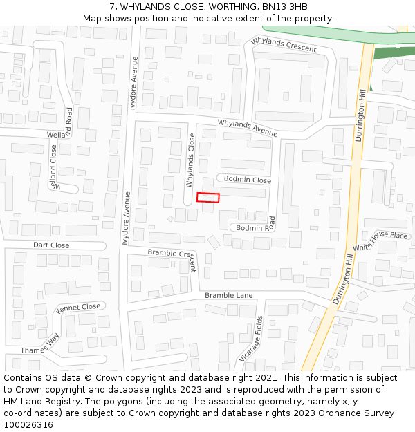 7, WHYLANDS CLOSE, WORTHING, BN13 3HB: Location map and indicative extent of plot