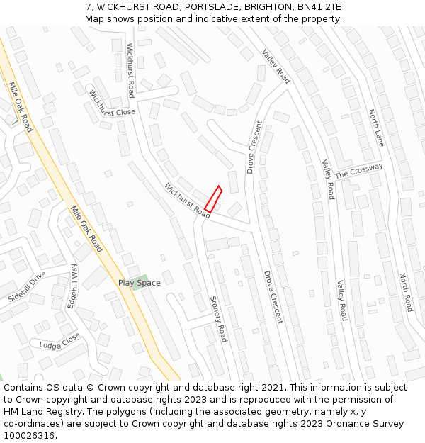 7, WICKHURST ROAD, PORTSLADE, BRIGHTON, BN41 2TE: Location map and indicative extent of plot