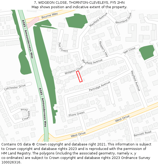 7, WIDGEON CLOSE, THORNTON-CLEVELEYS, FY5 2HN: Location map and indicative extent of plot